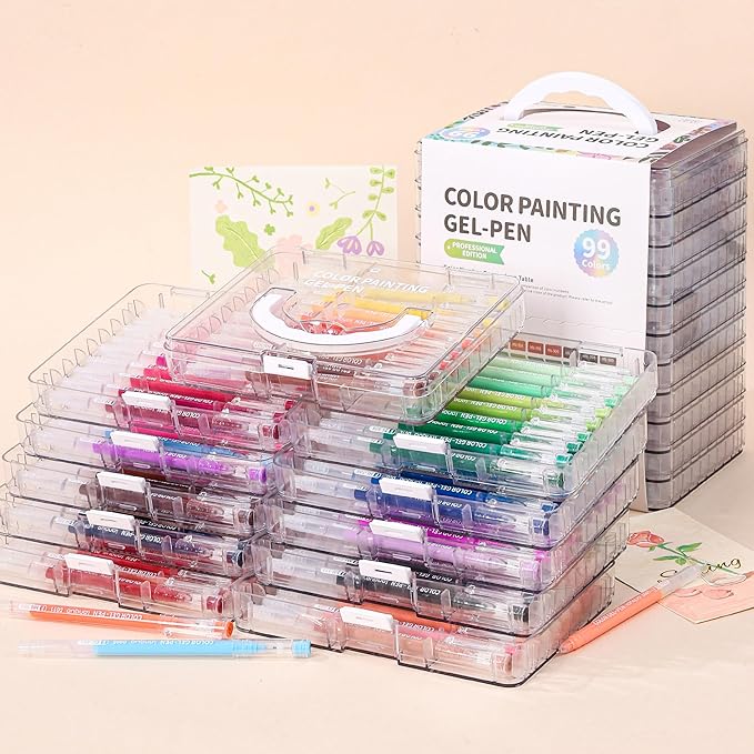 Gel Pens with Fine Point 0.6mm, 99 Colors Drawing Pencils for Adult Coloring Books Smooth Writing Pen Set for Journaling, Landscapes, Lettering