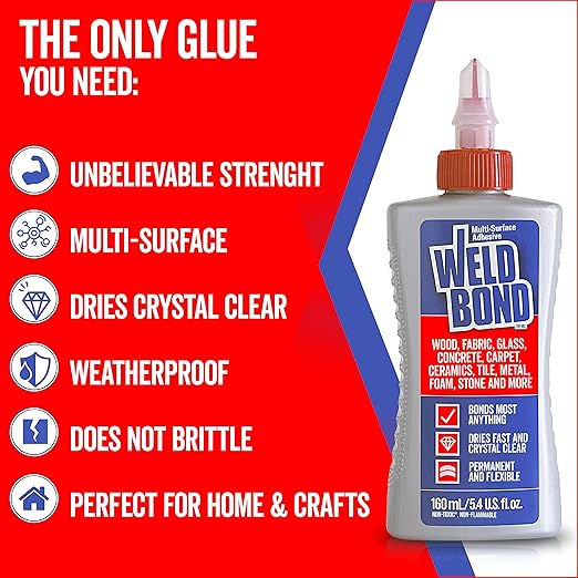 Weldbond Wood Glue for Furniture Heavy Duty, Wood Glue for Woodworking, Bonds Most Anything Including Glass Crafts Ceramic Tile Mosaic Stones Pottery Jewelry & More. Non-Toxic PVA 5.4 oz / 160ml