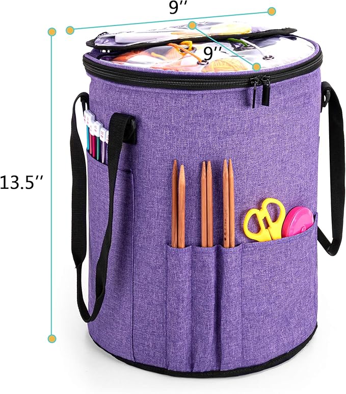Teamoy Crochet Bags for Women, Yarn Storage Organizer, Knitting Project Bag for Knitting Needles and Hooks, Purple
