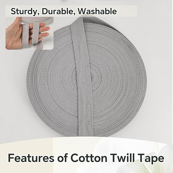 40 Yards Herringbone Twill Tape for Sewing,Lt Gray Pet Collar,Gift Wrapping Home Deco -3/4 inch Cotton Webbing Straps-Natural Bias Binding Tape for Handles, Crafting & DIY Projects