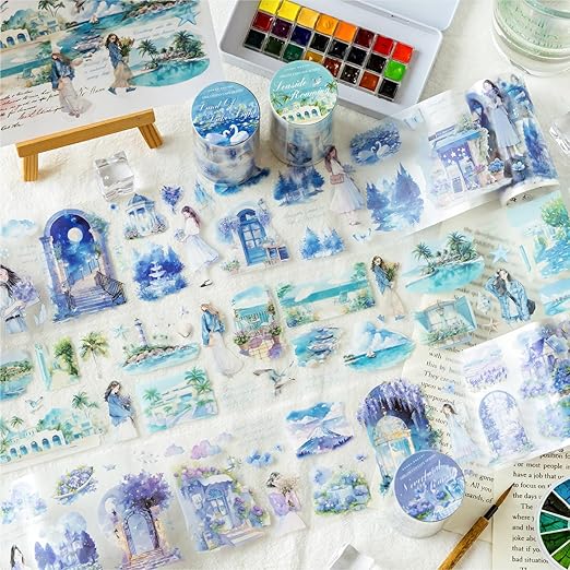Alideco 6pcs Decorative Adhesive Tapes Vintage Watercolor Landscape PET Tape Great for Bullet Journal Supplies, Arts, Scrapbook, DIY Crafts, Planners (mengjingxiaxiang)