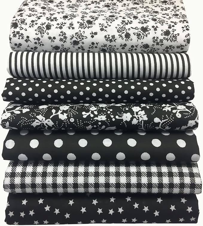 7PCS/lot Black Series Floral Cotton Craft Fabric Textile Quilting Sewing Patchwork Fabric Fat Quarter Bundles for Scrapbooking Cloth Sewing DIY Crafts Pillows and Masks