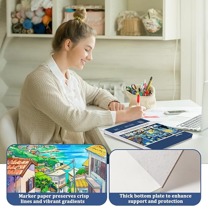 Tlenpo 8.5" x 11" Marker Paper Pad, 100 Sheets Marker Sketchbook Bleedproof, 120gsm/73lb Art Sketch Pad Paper, Painting Coloring Alcohol Marker Paper for Beginners, Artists, Kids