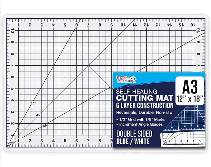 U.S. Art Supply 12" x 18" Self-Healing Cutting Mat 5-Ply - Double-Sided White/Blue Craft Mat, Non-Slip Cutting Mats for Crafts, Sewing, Quilting, Scrapbooking