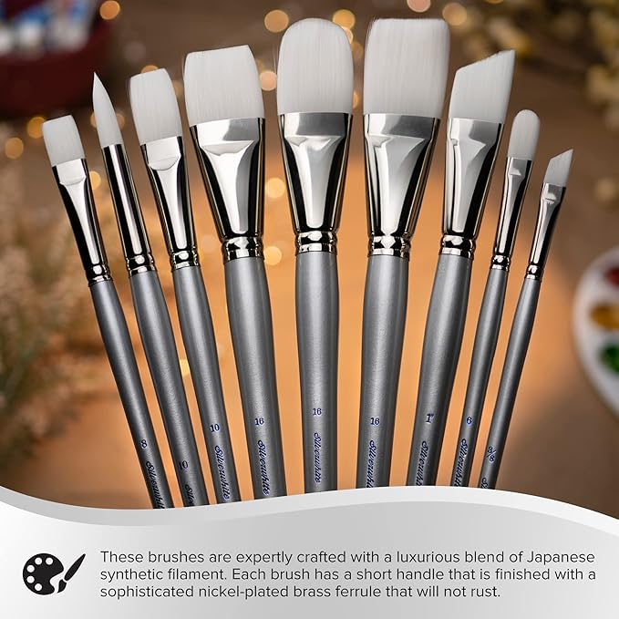 Silver Brush Limited 1502-8 Silverwhite Bright Paintbrush for Watercolor, Gouache, Inks, Dyes, Fluid, & Flow Acrylic, Size 8, Long Handle