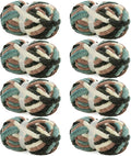 Hombys 8 Pack Giant Chunky Yarn for Crocheting & Knitting, Super Bulky Soft Fluffy Tie Dye Plush Yarn, Mixed Color Thick Chenille (Green, White Multi)