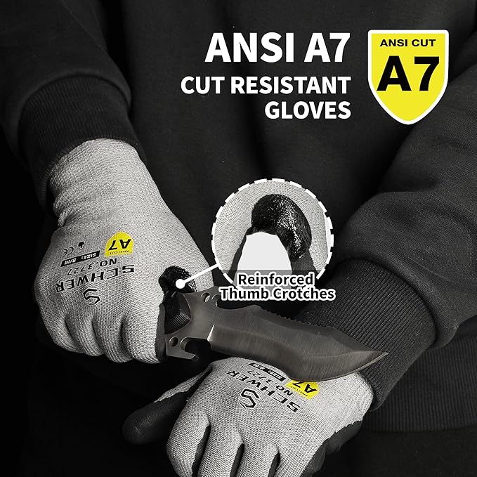 3 Pairs High Level Cut Resistant Work Gloves for High Risk Work, ANSI A7 Cutting Gloves with Reinforced Thumb, Used for WoodWorking, Construction, Non Slip, Durable, Breathable & Cool, XXL, PR3727