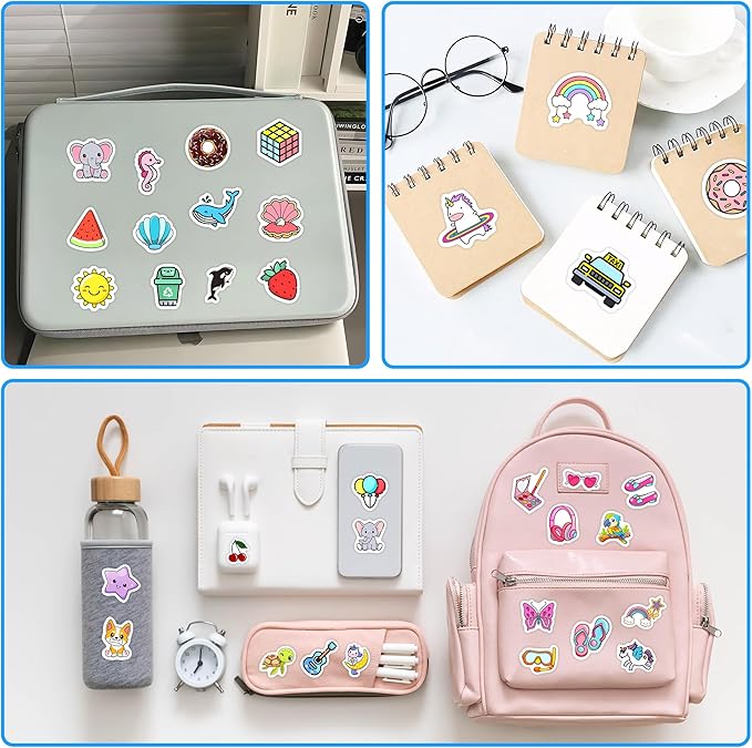 100 Pcs Cute Water Bottle Stickers for Kids, Cartoon Mixed Animals Laptop Decals, Waterproof Vinyl Skateboard Phone Case Scrapbook Stationery Box Decorative Sticker