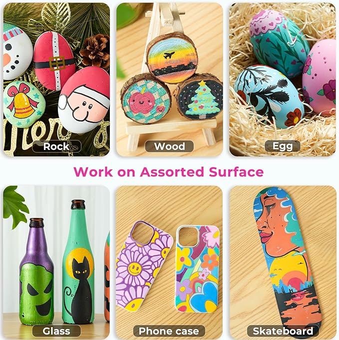 Ohuhu Acrylic Paint Markers 60 Colors: Dual Tips (Round & Fine) Acrylic Markers High Opacity Paint Pens Waterproof Lightfast for Rock Painting Easter Eggs Wood Glass Ceramic Canvas - Kakaako