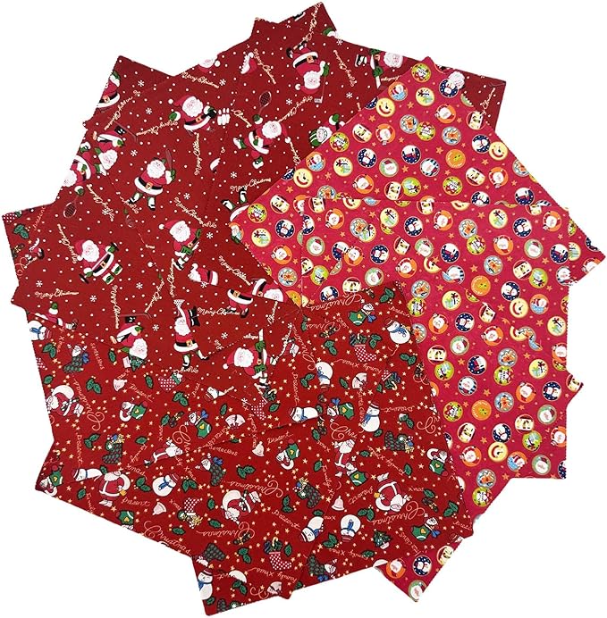 Christmas Layer Cake Fabric - 48 Pcs 10x10 Inch Precut Squares for Quilting | 100% Cotton with Festive Santa,Sock,and Tree in Red and Green(8 Patterns,6 Each)