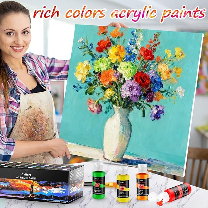 Caliart Acrylic Paint Set with 12 Brushes, 36 Colors (59ml, 2oz) Art Craft Paints Gifts for Artists Adults Beginners Painters, Halloween Pumpkin Canvas Ceramic Wood Rock Painting Kit Art Supplies