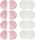 MABOZOO Assorted Chunky Yarn for Crocheting 8 Pack,Fluffy Jumbo Chenille Yarn,Soft Plush Yarn Bulky,Giant Thick Fuzzy Yarn for Hand or Arm Knitting,Cream & Pink(31.7 yds,8 oz Each Skein)