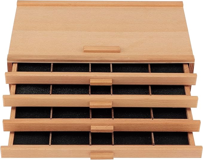Cezanne Creative Mark Pastel Storage Box, 4-Drawer Wooden Art & Craft Supplies Organizer, Birch Wood, Brown