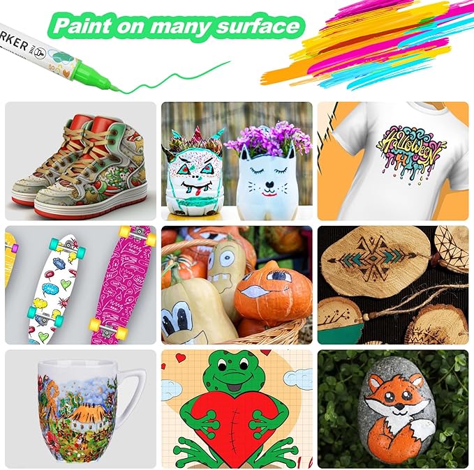 48 Colors Acrylic Paint Pens, Dual Tip Acrylic Paint Markers for Paper, Wood, Canvas, Stone, Rock Painting, Glass, Fabric, DIY, Ceramic, Art Supplies for Adults Drawing (Dot + Fine)