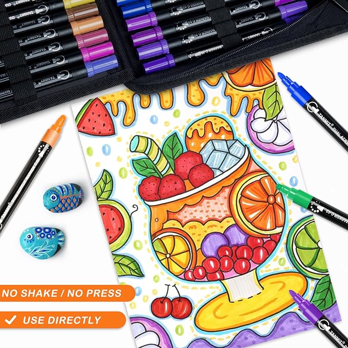 Acrylic Paint Pens Markers, 48 Colors Dual Tip Acrylic Paint Pens for Rock Painting, Wood, Canvas, Stone, Glass, Ceramic Surfaces, DIY Crafts Making Art Supplies (Round Tip and Fine Tip)