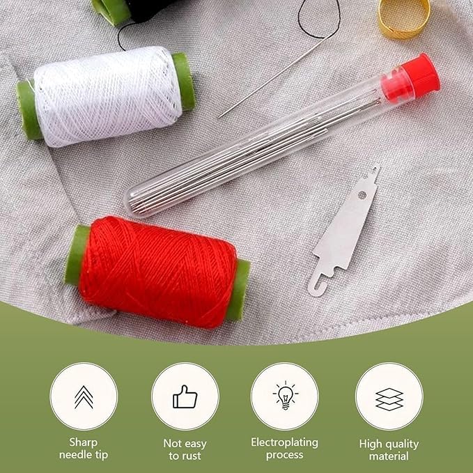 60Pcs Big Eye Stainless Steel Sewing Needles Kit, Stainless Steel Needles for Hand Sewing, with Threaders, Thimbles & Seam Ripper, Travel Sewing Kit for Adults Beginners, Quilting Embroidery Supplies