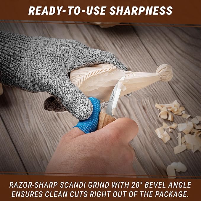 BeaverCraft Wood Chip Carving Knife C8 1.8" Sloyd Whittling Knife for Detail - Wood Carving Tools for Beginners and Kids
