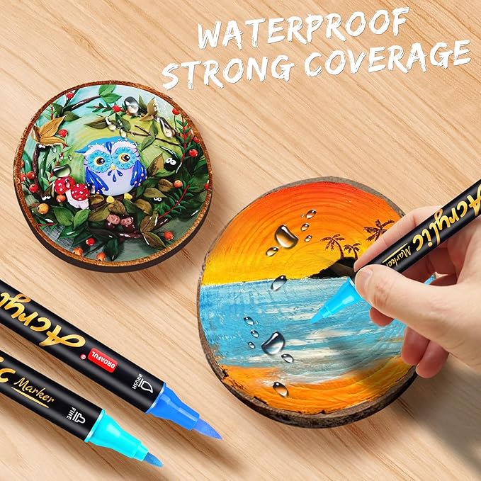 Acrylic Paint Pens Markers,72 Color Paint Markers Dual Fine & Brush Tips For Rock Painting,Fabric,Metal,Glass,Wood,Canvas,Ceramic,Plastic,Non-Toxic & Odor,Premium Art And DIY Craft Supplies