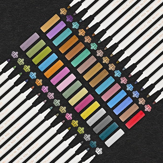Metallic Markers, Christmas Stocking Stuffers for Tween Teen Girls Gifts Trendy Stuff, 30 Fine Tip Scrapbook Pens for Black Paper, Scrapbooking, Card Making, Arts Crafts Supplies Kits for Kids Boys