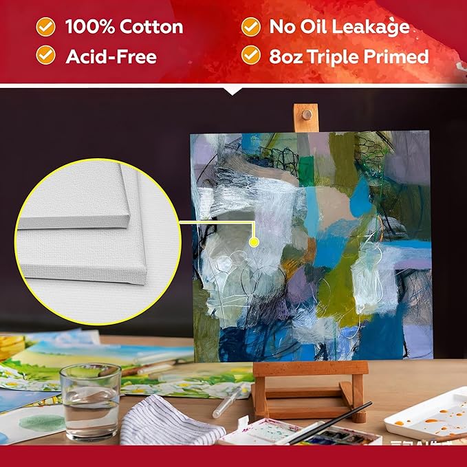 Stretched Canvas for Painting,10Pack 8X8 Inch Stretched White Blank Canvas,8 Oz Triple Primed 5/8" Profile Stretched Canvases,100% Cotton,Canvas for Painting, for Acrylics, Oils