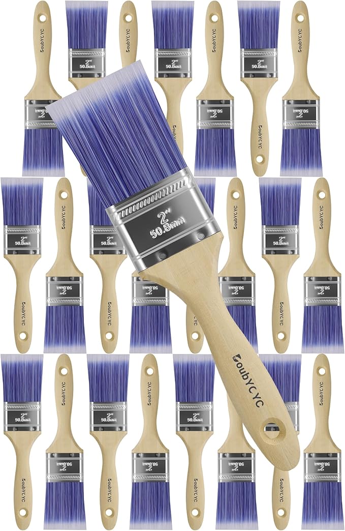 Paint Brushes - 24 Pack, 2" Flat Brushes, Paint Brush Set, Wood Paint Brushes for Walls, Stain & All Oil Paints - Home Improvement - Interior & Exterior Use
