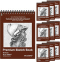 TKOOFN 5.5" x 8.5" Sketch Book, Pack of 10, 600 Sheet Top Spiral Bound Premium Sketchbook Drawing Pads(68lb/100gsm), Acid-Free Painting Paper for Adults Kids Artists Beginners