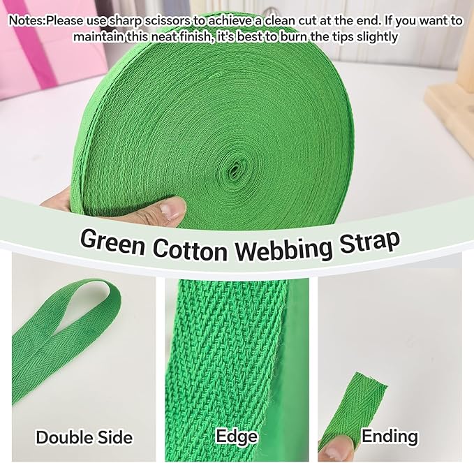 40 Yards Herringbone Twill Tape for Sewing,Pet Collar,Gift Wrapping Home Deco -3/4 inch Green Cotton Webbing Straps-Natural Bias Binding Tape for Handles, Crafting & DIY Projects