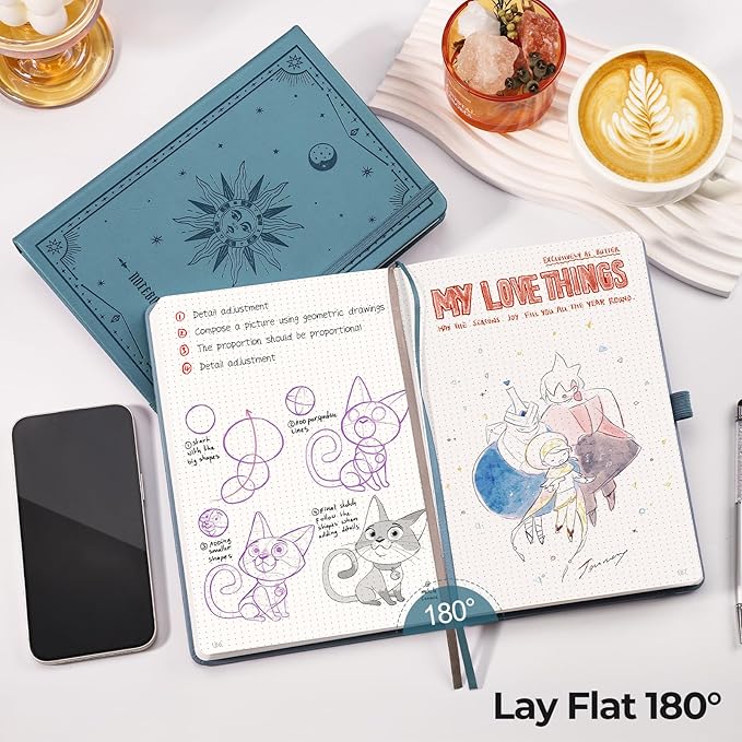 EMSHOI A5 Dotted Journal, 320 Pages, 100gsm Thick Dot Grid Paper, Leather Hardcover Dotted Notebook for Bullet Journaling, Drawing, Work & Writing - Light Blue, 5.75”x8.38” (A5)