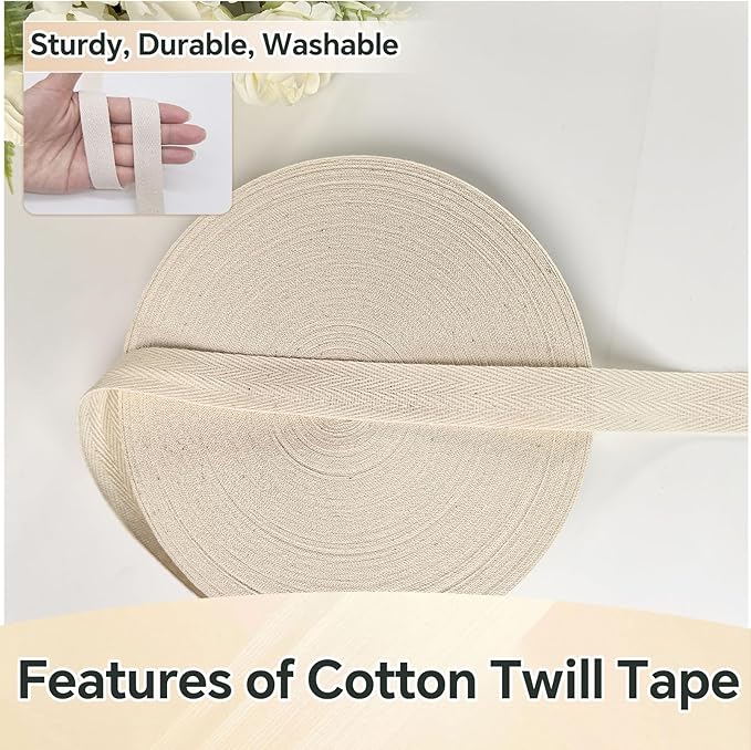 3/4 inch Natural White Herringbone Twill Tape for Sewing,Tags, Ties,Gift Wrapping Home Deco -40 YardsCotton Webbing Straps-Bias Binding Tape for Handles,Hoodie, DIY Crafts&Projects