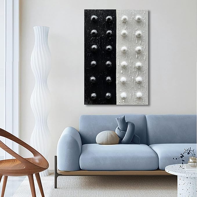 NANKAI Art Hand-Painted Black and White Abstract Art Oil Painting 36x24 inch Contemporary Minimalist Art Home Wall Decoration Painting