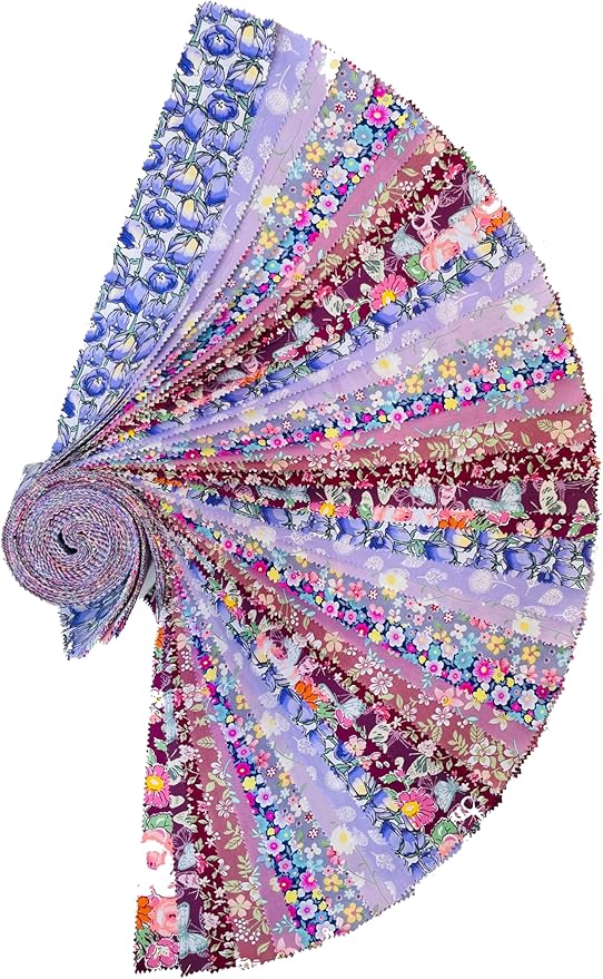 Jelly Roll Fabric 100% Cotton Quilting Fabric, 40 Pre-Cut Strips (2.5 x 44 Inch) for Quilting and Sewing - 10 Assorted Floral Prints- Purple Dreams
