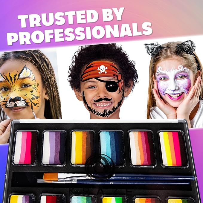 Kraze FX Professional Face Painting Split Cake Palette, Water Activated, Hypoallergenic, Safe, Non Toxic Halloween Party Makeup Face Paint Kit for Kids & Adults (Flower Bouquet)