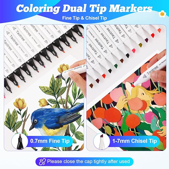 Taotree Alcohol Markers Set 121 Colors Dual Tips Art Markers Sketch Pens Set, Fine & Chisel Drawing Art Supplies Kit, Coloring Drawing Pens Set Christmas Gifts for Adults Artist, Painting Sketching