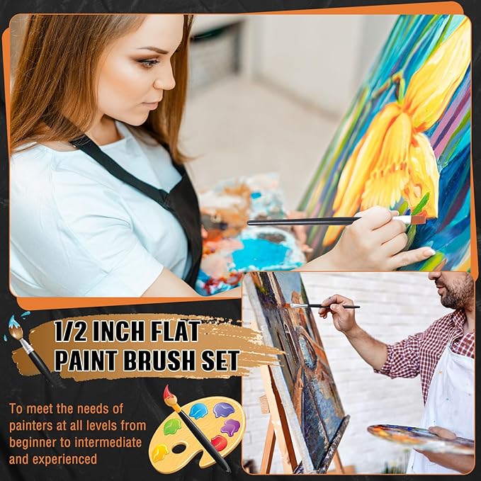 Zonon 20 Pcs Flat Paint Brushes Acrylic Painting Craft Accessories Classroom Prizes Gifts Small Watercolor Paint Brushes Bulk for Adult Artist Detail Oil Canvas Face(1/2 Inch,Black)