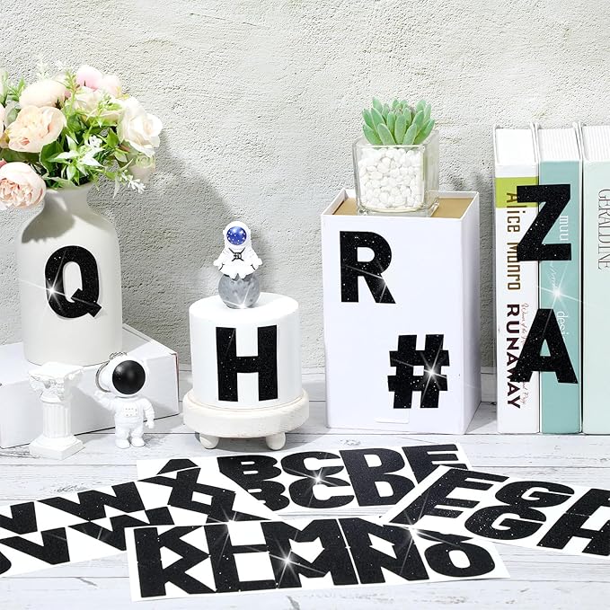 Harloon 232 Pcs 24 Sheets Large Glitter Letter Stickers Big Font Alphabet Letter Self Adhesive Letters Kit Mailbox Stickers for Mailbox Bulletin Boards Classroom Home(Black,2.5 Inch)