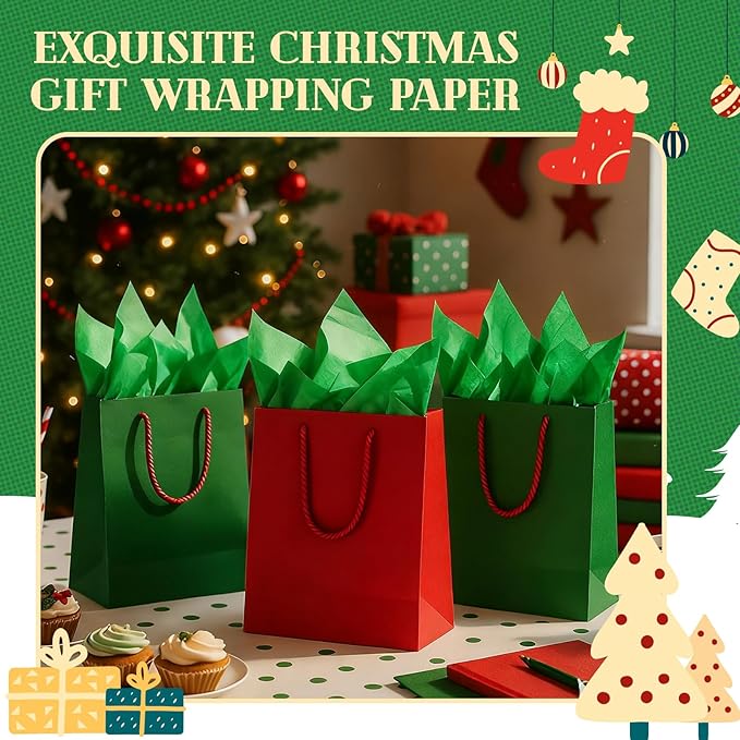Qilery 500 Sheets Dark Green Tissue Paper Bulk for Gift Bags 20 x 30 Inch Acid Free Decoupage Packaging Wrapping Paper Sheets for Mardi Gras St. Patrick's Day Decoration DIY Crafts, Packing Supplies