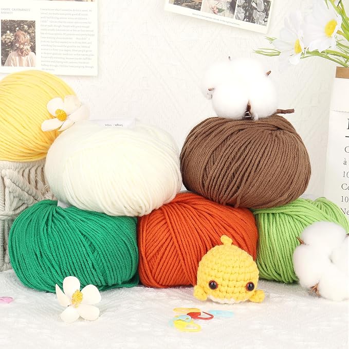 Katech Cotton Yarn for Crocheting-55% Cotton 45% Acrylic-4 Medium (Worsted)-Super Soft Milk Cotton Yarn-Great Crochet and Knitting Starter Kit for Colorful Craft（Orange）