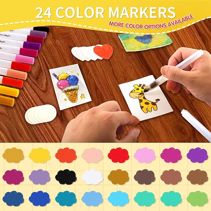 Magic 3D Foam Texture Painting Kit - 51 Pcs Puffy Paint Drawing Sponge Paper Kids Art Kit - DIY Popcorn Textured Magical Canvas Puff Paint Kid Craft Set - 24 Water Color Acrylic Marker Pens Kid Gifts
