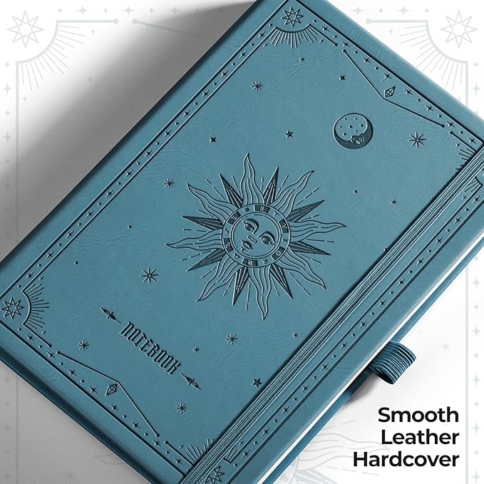 EMSHOI A5 Dotted Journal, 320 Pages, 100gsm Thick Dot Grid Paper, Leather Hardcover Dotted Notebook for Bullet Journaling, Drawing, Work & Writing - Light Blue, 5.75”x8.38” (A5)
