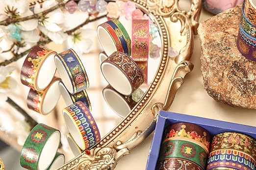 20 Rolls Chinese Style Washi Tape Set, Ancient Palace Pattern Decorative Masking Tapes with Gold Foil, Oriental for Craft, Scrapbook, DIY, Gift Wrapping (32-Azure Brocade Clouds)