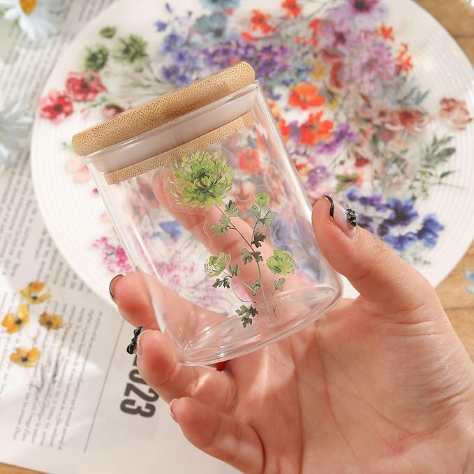 50-Pack Transparent Waterproof Watercolor Wildflower Flower Scrapbook Stickers – Vibrant Nature Floral Decals for Card, Journals, Resin Art Project