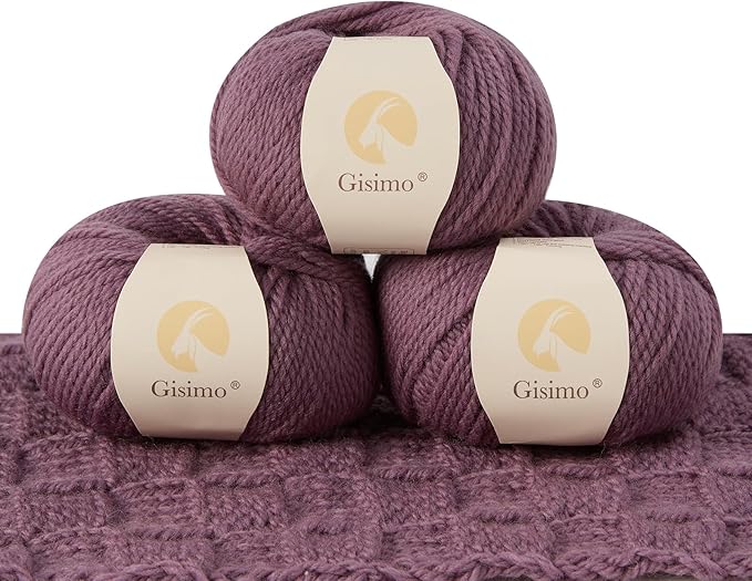 100% Merino Wool Yarn 3-Ply Luxurious and Soft Yarn for Hand Knitting & Crocheting (Grape Purple,3Balls)