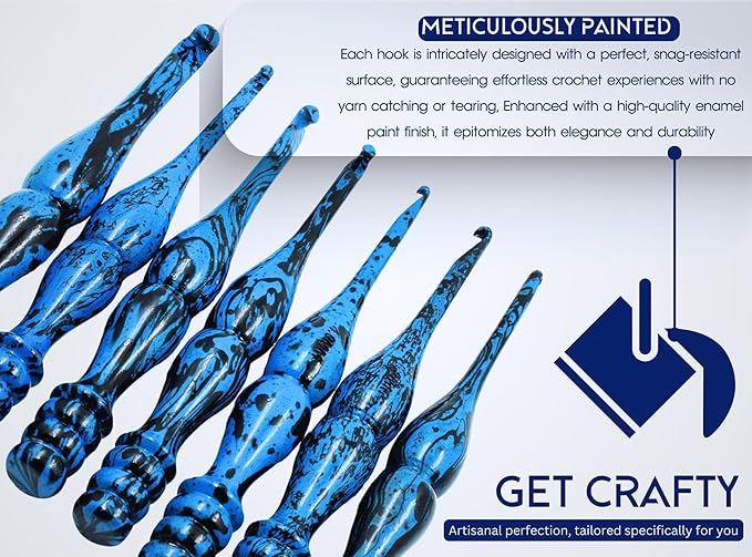 Wooden Crochet Hooks for Arthritic Hands - Set of 7 | 4mm to 10mm - Ergonomic Soft Grip Handle Engraved with Sizes - Crochet Hooks Set for Crocheting Yarn - Beautiful Gift for Her (Set of 7, Blue)