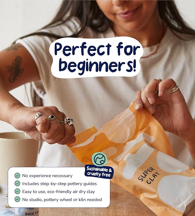 Pott'd Air Dry Clay for Adults. Beginners Home Pottery Kit for Adults. DIY Craft Kit for Adult. Kit Includes: Air-Dry Clay for Adult, Tools, Paints, Brushes, Sealant, How-to-Guides