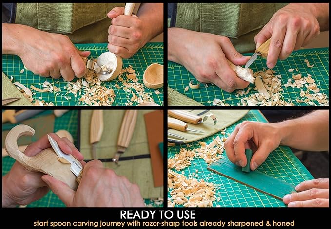 BeaverCraft S13 Wood Carving Tools Set for Spoon Carving 3 Knives Wood Carving Kit for Beginners Hook Knife Wood Carving Right-Handed Spoon Carving Whittling Knives (S13 Right-Handed)