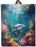 Shark Ocean Throw Blanket for Boys Girls Kids Adults Women, Fuzzy Warm Soft Cozy Flannel Blankets Gifts for Bedroom, Couch, Travel, Home Decor 40x50 in