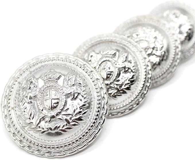Silver Metal Shank Buttons - 12 Pcs - 2 Size Options - Luxury Horse Round Wave Metal Shank Buttons for Men Women Blazer Coat Uniform Shirt Suit and Jacket Sewing Craft DIY N10104