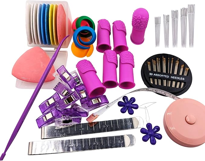 Sewing Kit for Teens & Petite Fingers | THIK-Grip Thimbles - Small (4) Medium (2) | Needles (55) | Ruler (1) | Fabric Clips (4) & More Supplies