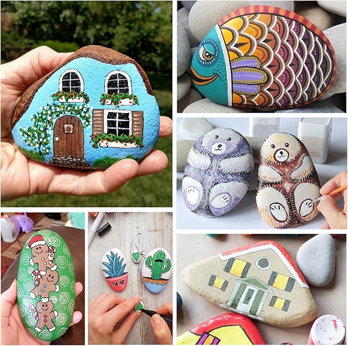 Simetufy 15 Pcs Large Rocks for Painting, 4-5 Inch River Rocks Painting Stones Smooth Flat Rocks for Painting, Natural Rocks to Paint for Arts DIY Crafts Kids Painters