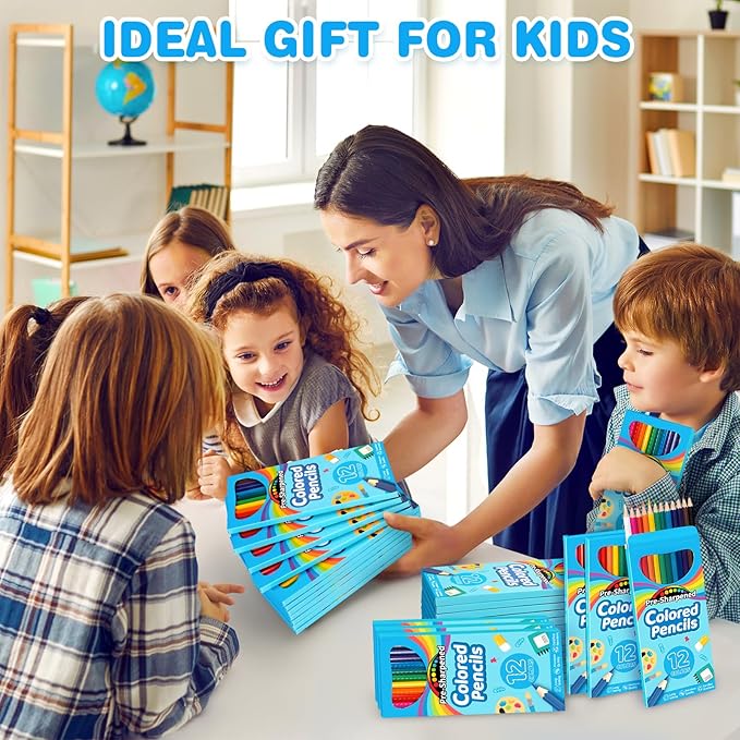 V-Opitos 288 Count Colored Pencils for Kids, 24 Pack Bulk Colored Pencils in 12 Colors, Pre-sharpened Coloring Pencils, Ideal School Supplies & Classroom Prizes, Kids Party Favor